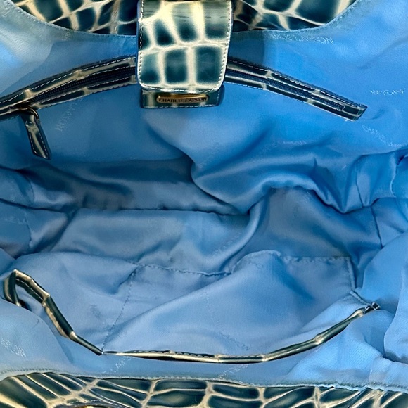 🌟HP🌟VTG 2000 Glossy Teal Mock Croc Vinyl Hobo Shoulder Bag C. Lapson Italy - Picture 7 of 16